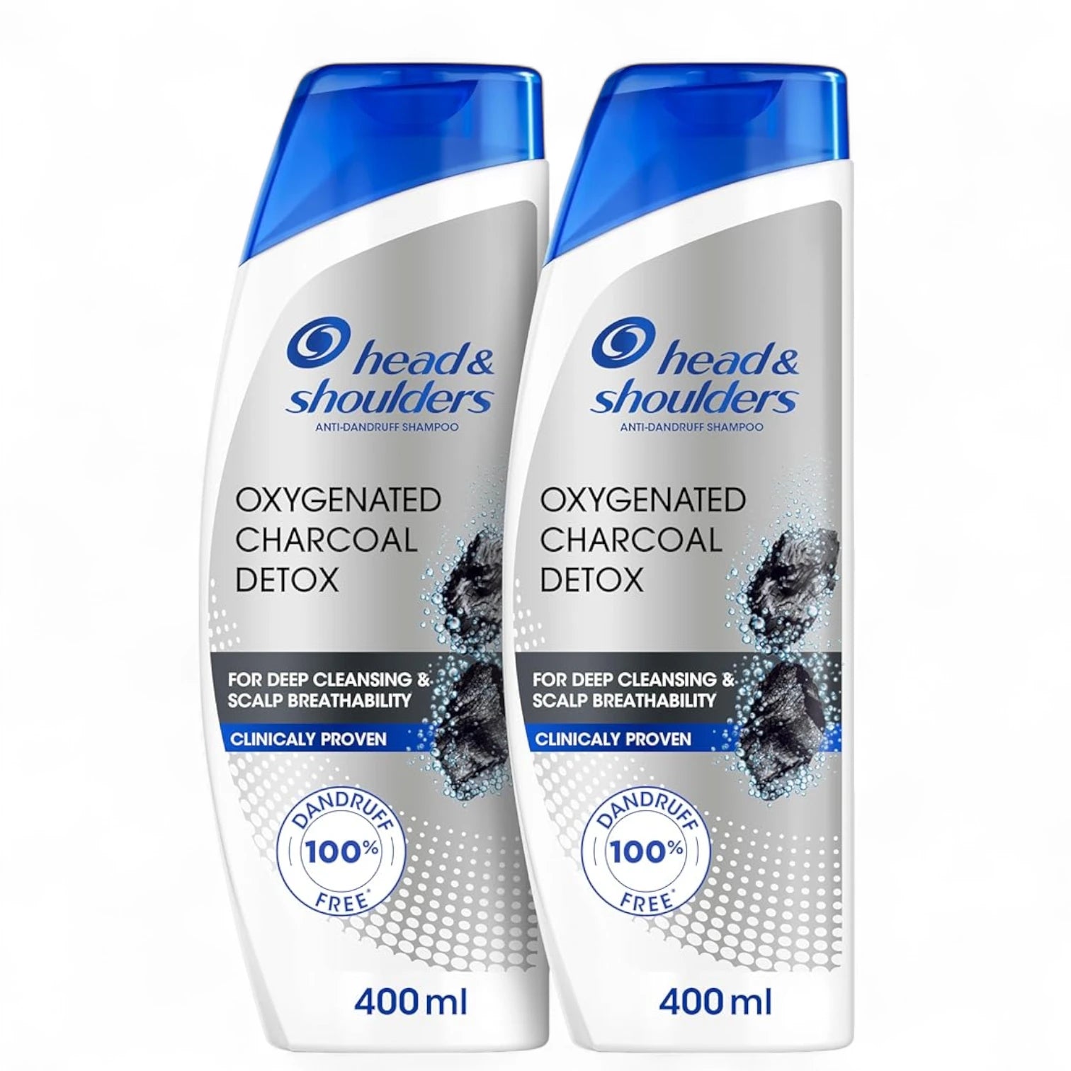 Head & Shoulders Charcoal Detox Anti-Dandruff Shampoo | Deep Clean for Oily Hair & Itchy Scalp | 100% Dandruff-Free | 2x400ml Dual Pack - Damoo