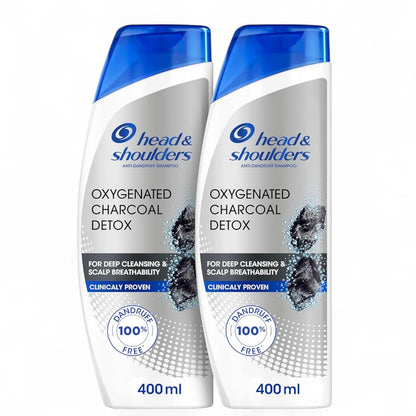 Head & Shoulders Charcoal Detox Anti-Dandruff Shampoo | Deep Clean for Oily Hair & Itchy Scalp | 100% Dandruff-Free | 2x400ml Dual Pack - Damoo