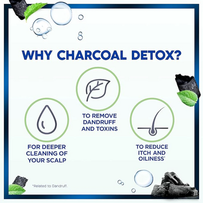 Head & Shoulders Charcoal Detox Anti-Dandruff Shampoo | Deep Clean for Oily Hair & Itchy Scalp | 100% Dandruff-Free | 2x400ml Dual Pack - Damoo