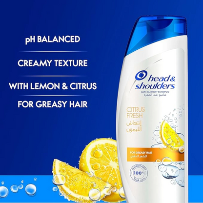 Head & Shoulders Citrus Fresh Anti-Dandruff Shampoo for Greasy Hair – Deep Purifying Formula with Lemon & Citrus Essences – Removes Oil, Grease & Dandruff – 400ml - Damoo