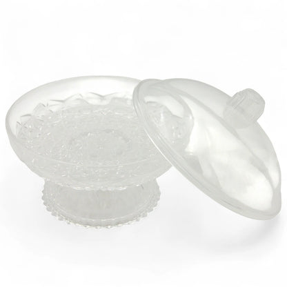 HEC Crystal Acrylic Dessert Tray with Dome Lid & Stand – Elegant Covered Server for Cakes, Pastries, and Sweets – Fine Collection - Damoo