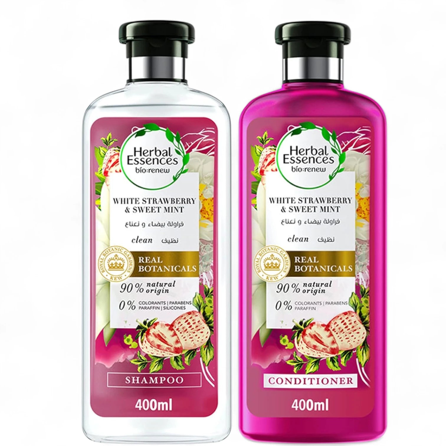 Herbal Essences Bio:Renew White Strawberry & Mint Shampoo + Conditioner Set | 2 x 400ml | Sulfate-Free for Voluminous, Refreshing Hair - Damoo