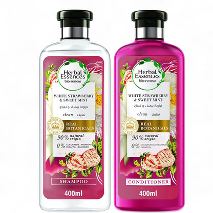 Herbal Essences Bio:Renew White Strawberry & Mint Shampoo + Conditioner Set | 2 x 400ml | Sulfate-Free for Voluminous, Refreshing Hair - Damoo