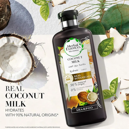 Herbal Essences Coconut Milk Shampoo – 400ml x 2 Pack – Hydrating, pH-Balanced Shampoo for Color-Treated Hair – Sulfate-Free, Paraben-Free, with Aloe, Sea Kelp & Antioxidants - Damoo