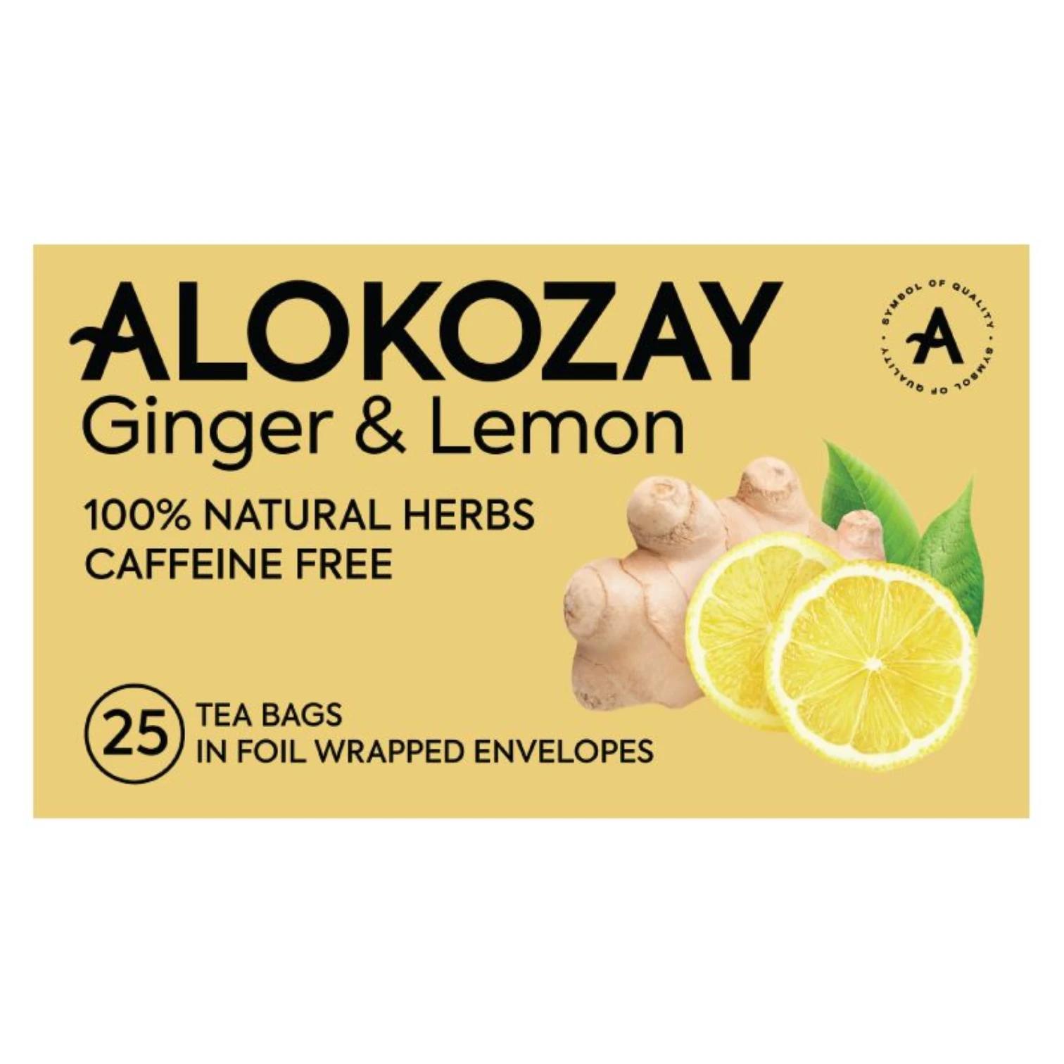 Alokozay Ginger & Lemon Herbal Tea – 100% Natural Caffeine-Free Blend | 25 Foil Wrapped Tea Bags | Immune Boosting & Rejuvenating Herbal Infusion - Damoo