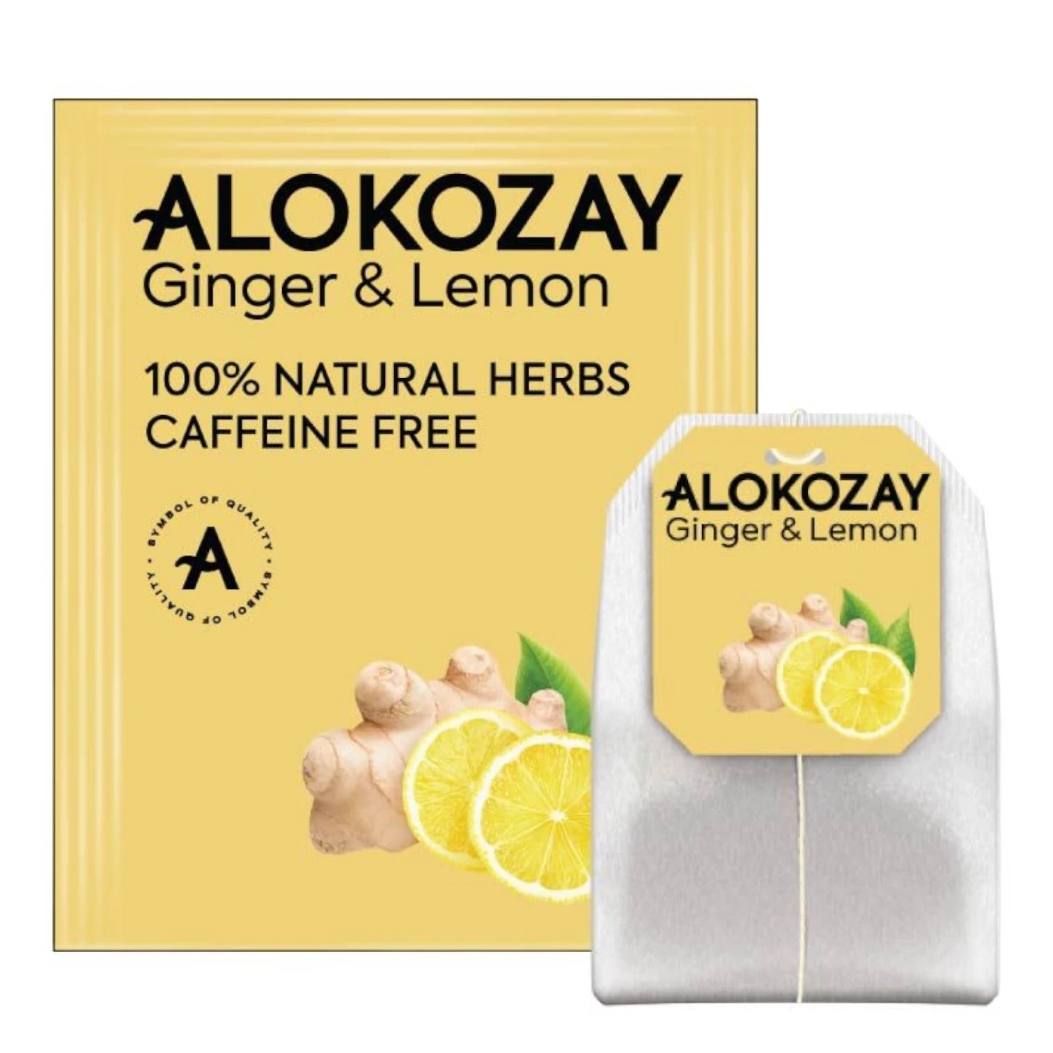 Alokozay Ginger & Lemon Herbal Tea – 100% Natural Caffeine-Free Blend | 25 Foil Wrapped Tea Bags | Immune Boosting & Rejuvenating Herbal Infusion - Damoo