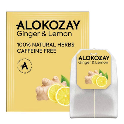 Alokozay Ginger & Lemon Herbal Tea – 100% Natural Caffeine-Free Blend | 25 Foil Wrapped Tea Bags | Immune Boosting & Rejuvenating Herbal Infusion - Damoo