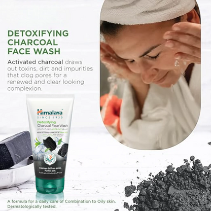 Himalaya Detoxifying Charcoal Face Wash – 150ml - Deep Cleansing Face Wash with Coconut Charcoal & Green Tea for Oily Skin, Acne, & Blackheads - Damoo