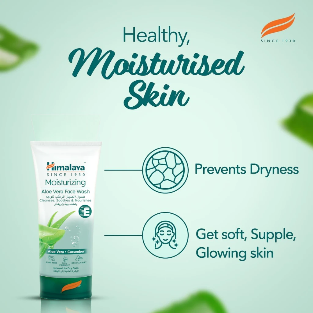 Himalaya Moisturizing Aloe Vera Face Wash 150ml – Gentle Soap-Free Cleanser for Normal to Dry Skin - Damoo