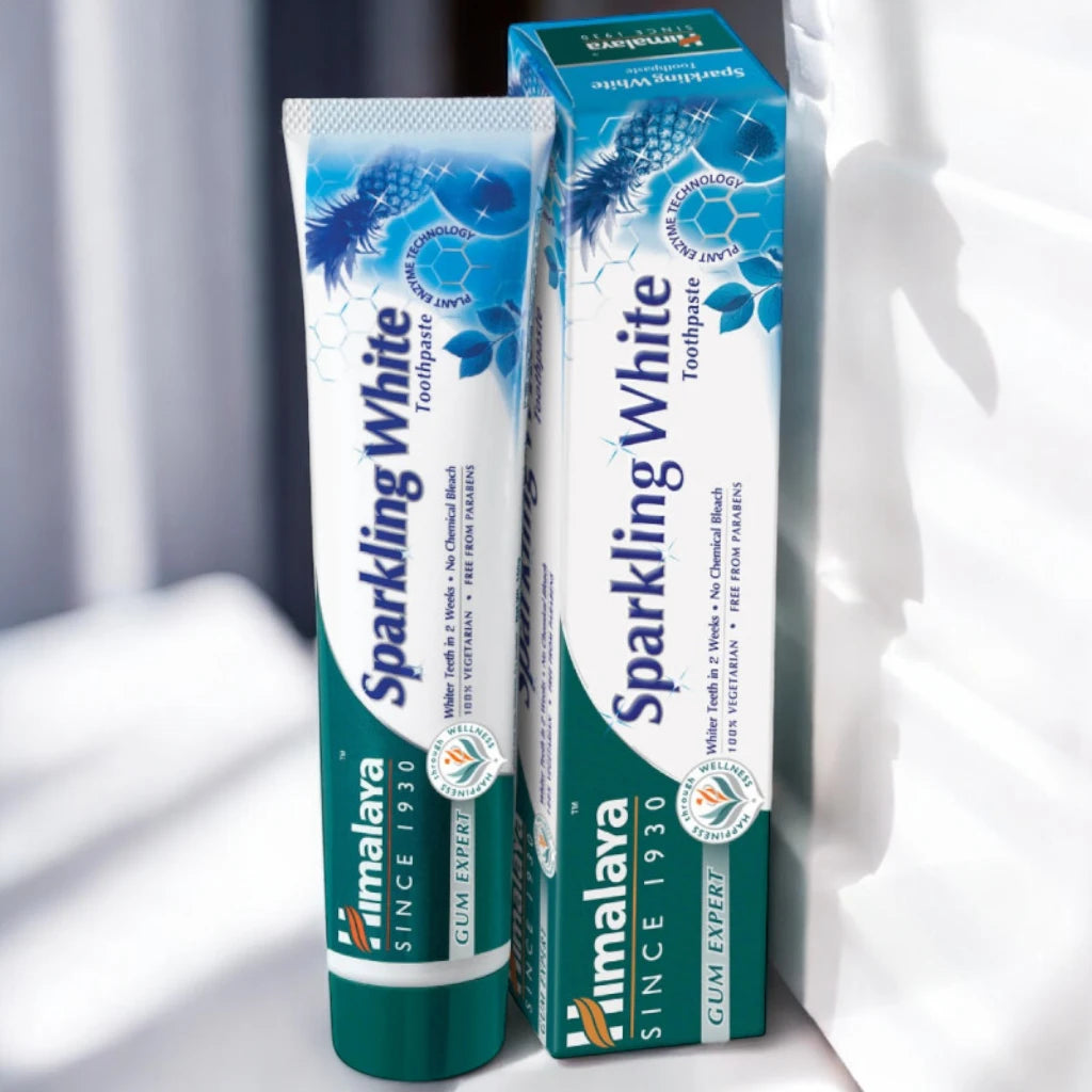 Himalaya Sparkly White Herbal Toothpaste 100g – Natural Teeth Whitening with Enzymes | No Chemical Bleach | 100% Vegetarian - Damoo
