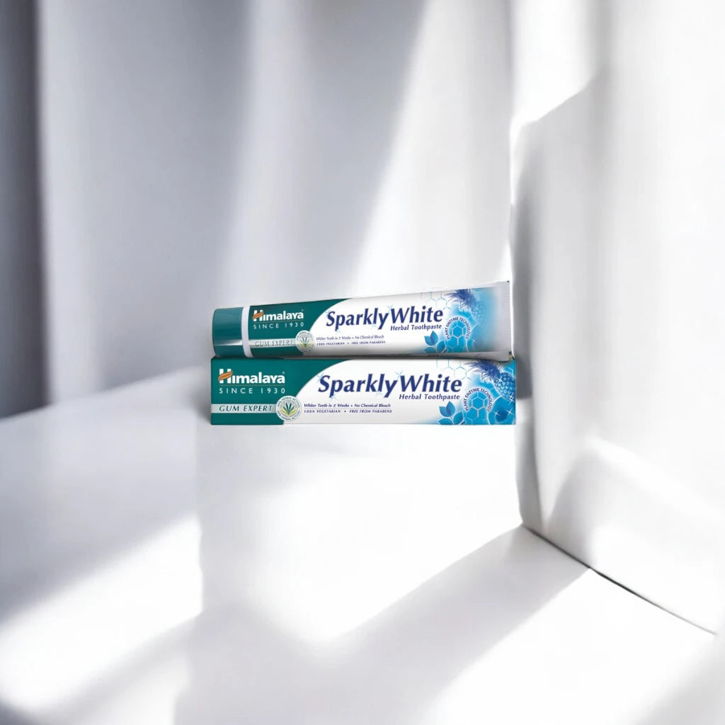 Himalaya Sparkly White Herbal Toothpaste 100g – Natural Teeth Whitening with Enzymes | No Chemical Bleach | 100% Vegetarian - Damoo