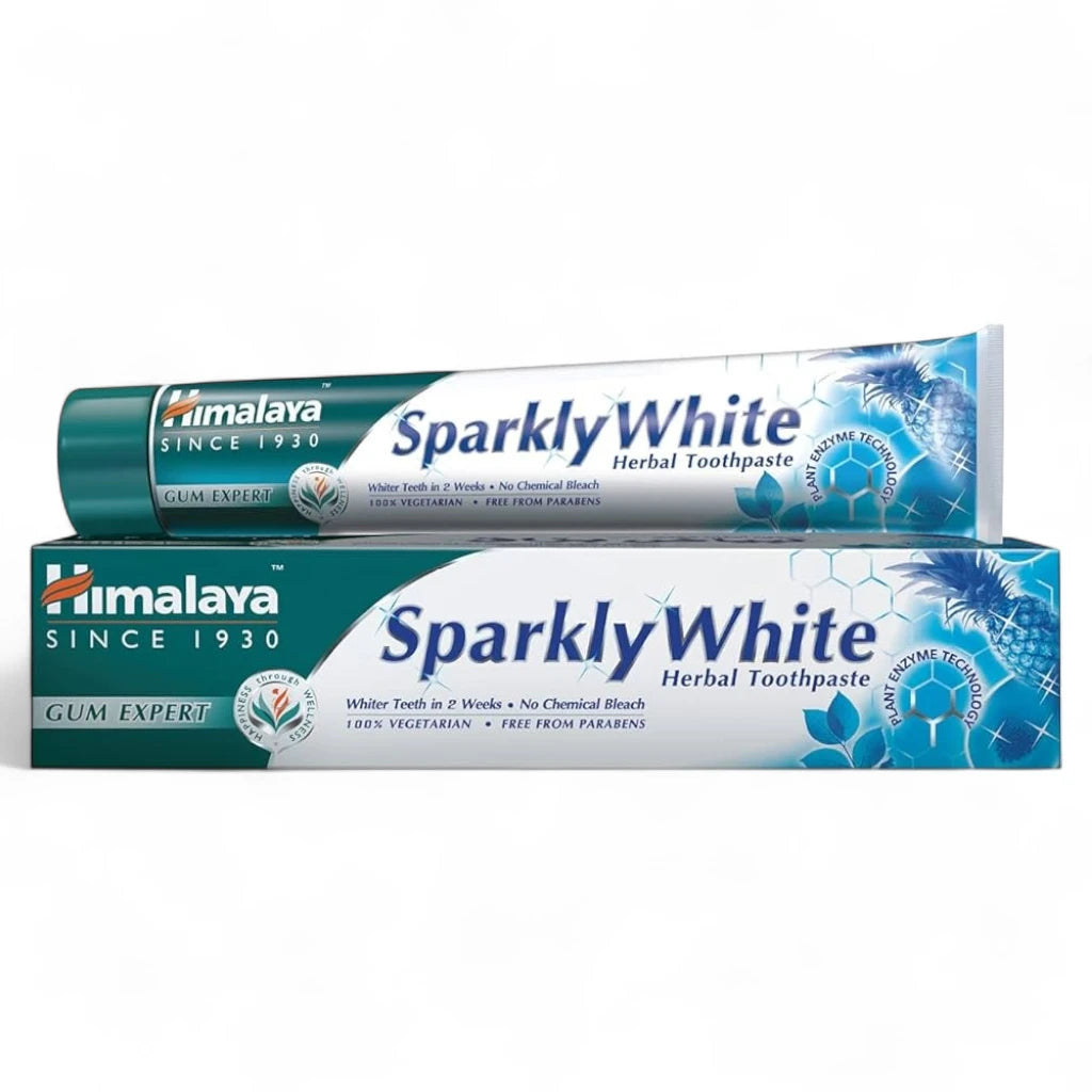 Himalaya Sparkly White Herbal Toothpaste 100g – Natural Teeth Whitening with Enzymes | No Chemical Bleach | 100% Vegetarian - Damoo