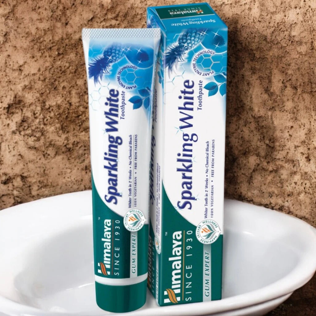 Himalaya Sparkly White Herbal Toothpaste 100g – Natural Teeth Whitening with Enzymes | No Chemical Bleach | 100% Vegetarian - Damoo