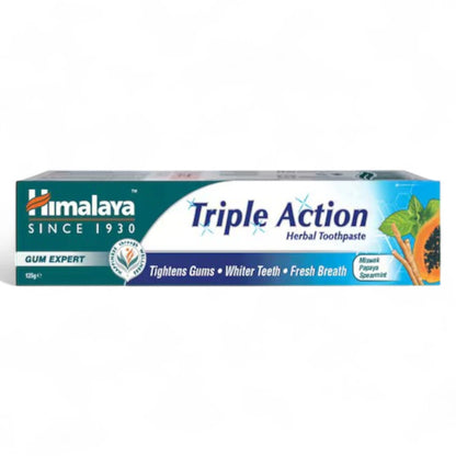 Himalaya Triple Action Herbal Toothpaste 125g | Natural Miswak & Papaya Formula, Spearmint Fresh, Fluoride-Free, Daily Gum & Teeth Care - Damoo