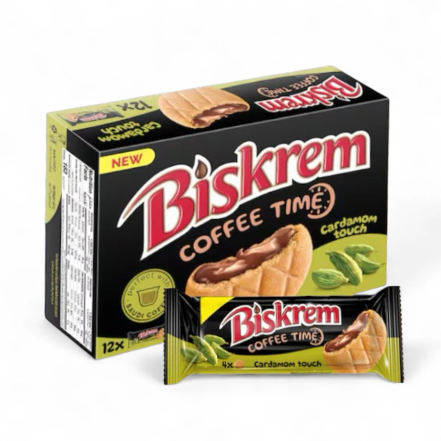 Biskrem Cocoa Cream Filled Cookies with Cardamom – 36g x12 Pack | Rich Chocolate Filling | Aromatic Cardamom Twist - Damoo