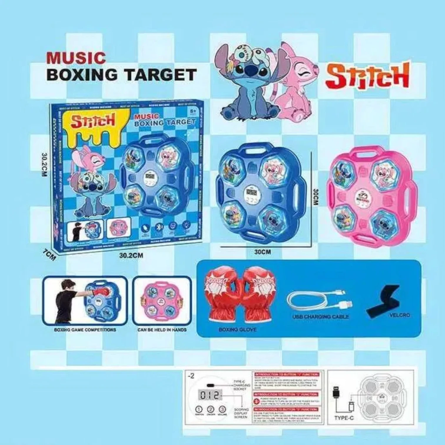 Stitch Boxing Simulator with Gloves – Electronic Musical Boxing Toy with Bluetooth, Backlight & Scoring System | Rechargeable Punching Game for Kids 8+