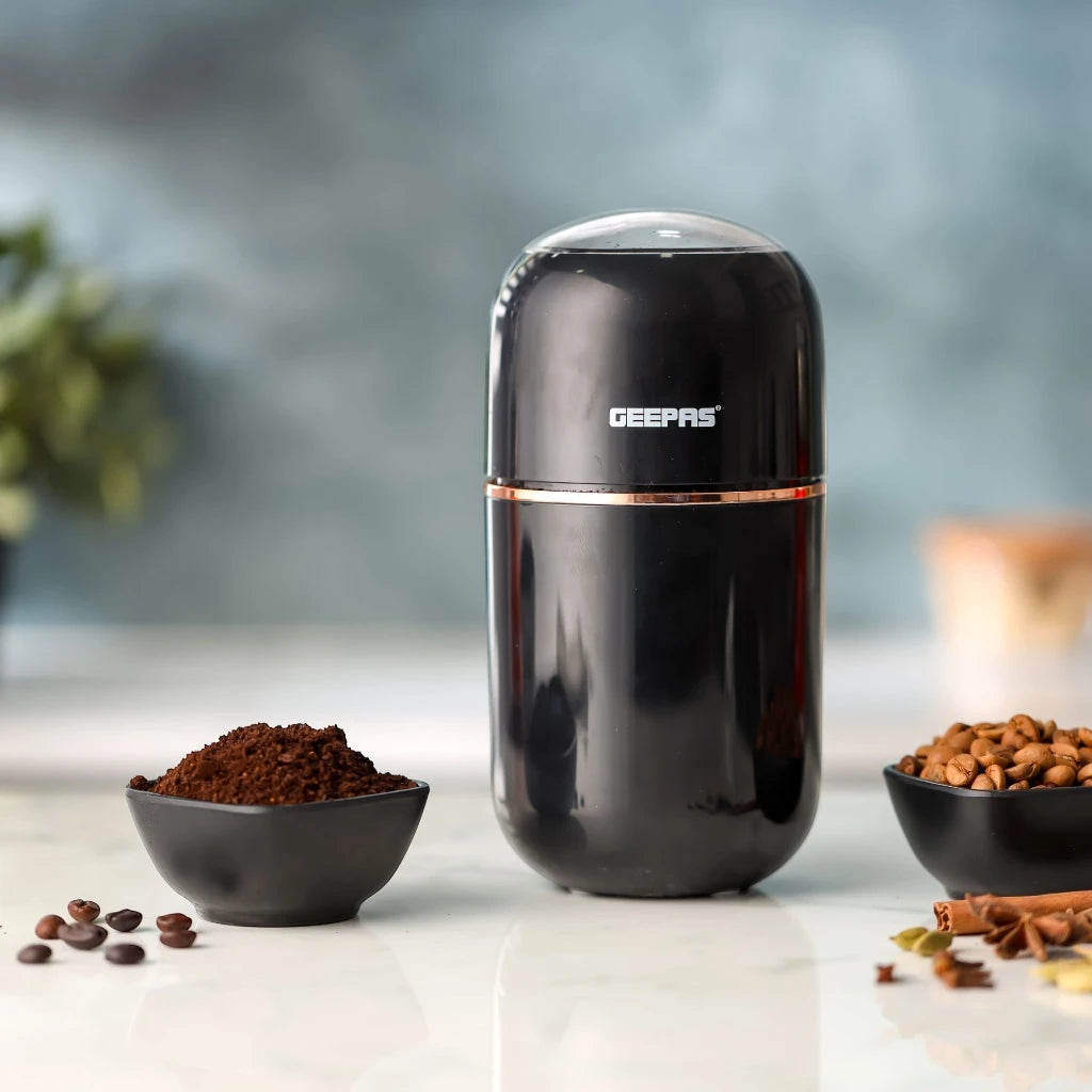 Geepas Electric Coffee Grinder – 200W Powerful Motor with 80g Capacity, Stainless Steel Blade & Jar, One-Touch Operation, Safety Lock | Grinder for Coffee Beans, Spices, Nuts &amp; More – GCG41023 – Black - Damoo
