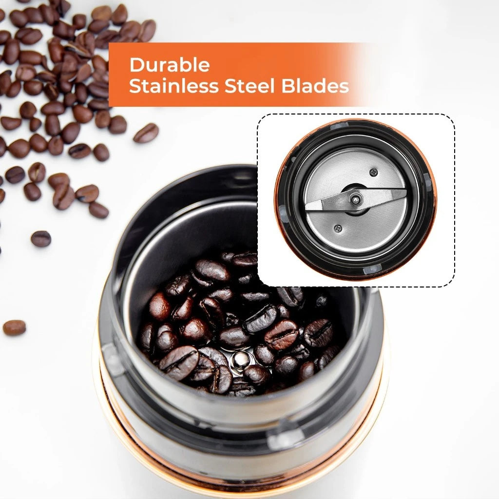 Geepas Electric Coffee Grinder – 200W Powerful Motor with 80g Capacity, Stainless Steel Blade & Jar, One-Touch Operation, Safety Lock | Grinder for Coffee Beans, Spices, Nuts &amp; More – GCG41023 – Black - Damoo