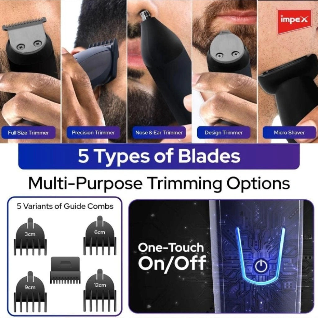 Impex 10-in-1 Multi Grooming Kit – Professional Cordless Trimmer for Men with Nose, Beard, Hair, Body & Precision Trimming – Fast Charging, Stainless Steel Blades, Black -  GK 402 - Damoo