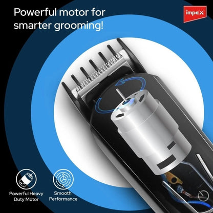 Impex 10-in-1 Multi Grooming Kit – Professional Cordless Trimmer for Men with Nose, Beard, Hair, Body & Precision Trimming – Fast Charging, Stainless Steel Blades, Black -  GK 402 - Damoo