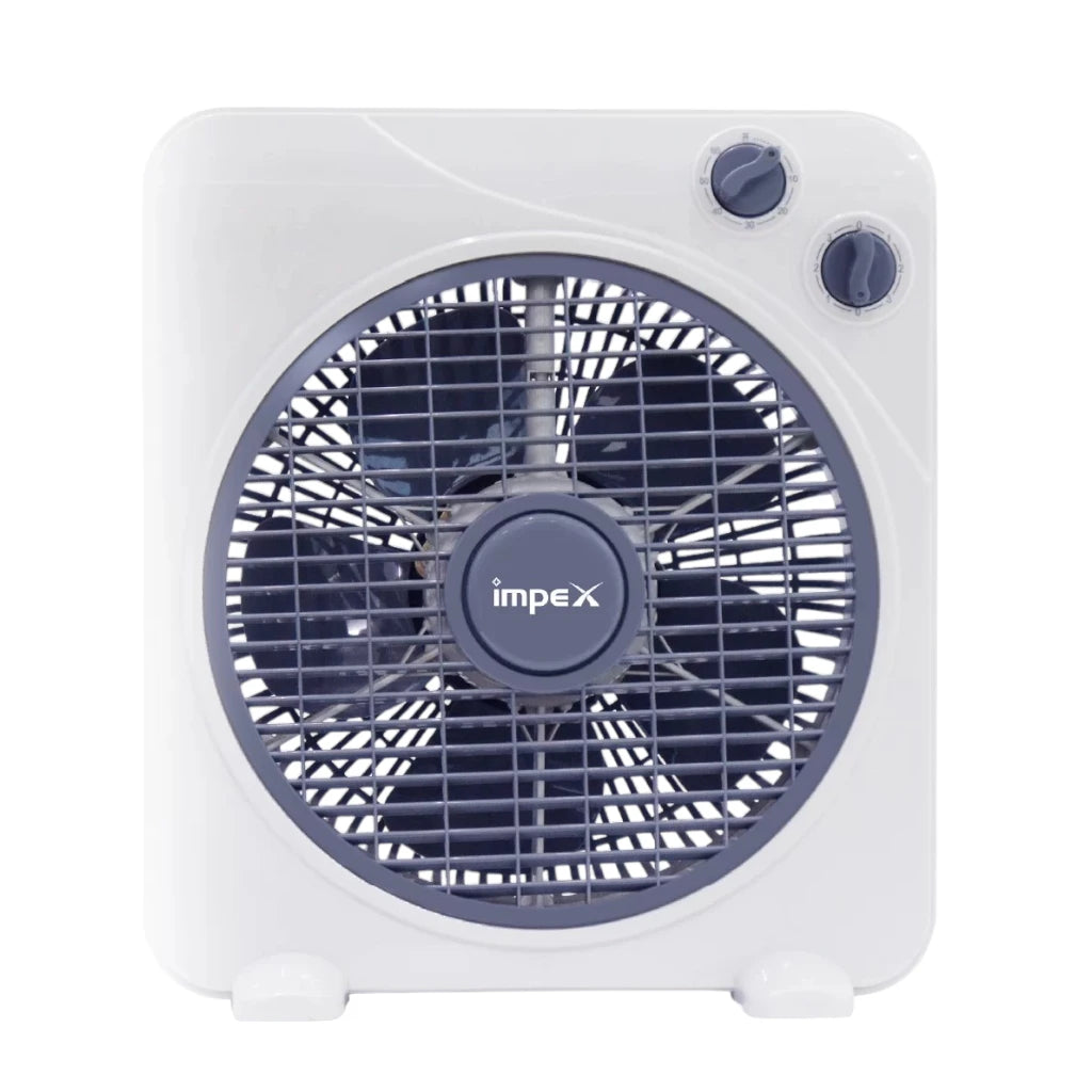Impex 10-Inch Box Fan – 30W Copper Motor, 3 Speed Settings, 60-Min Timer, 1200 RPM, Child Safety Grill, Portable & Quiet Air Circulator , BF 7510 – White - Damoo