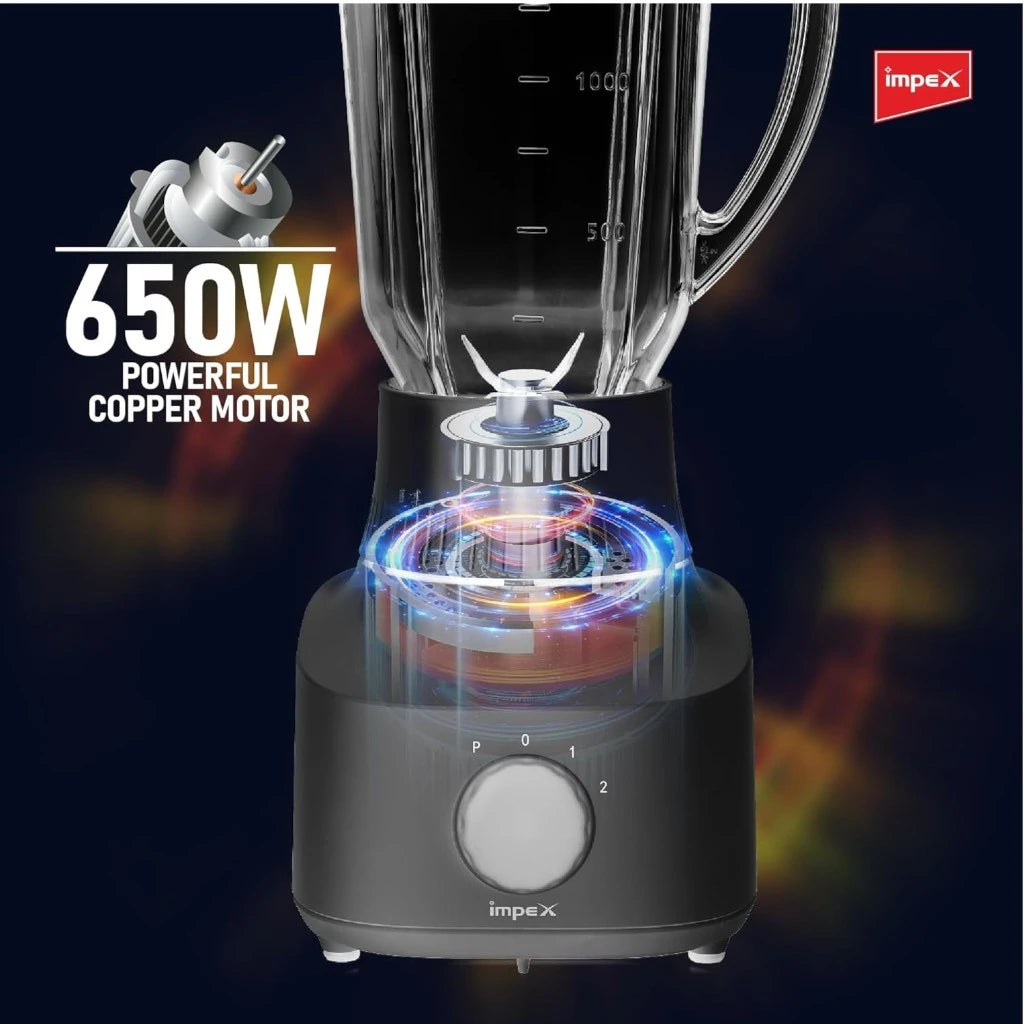 Impex 2-in-1 Blender & Grinder – 650W Powerful Motor, 1.8L Jar + 150g Grinder | 2 Speed with Pulse, Overheat Protection – BL 3509 - Damoo