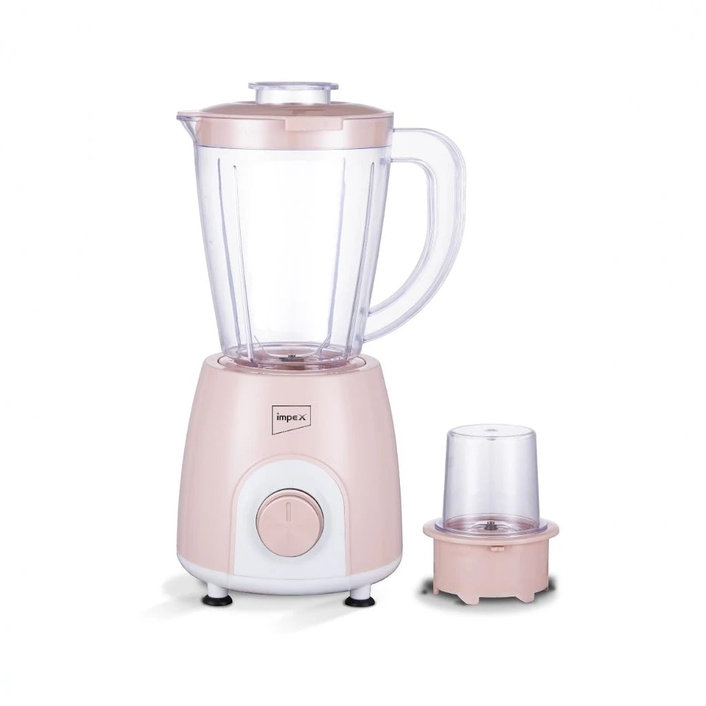 Impex 2-in-1 Blender Mixer Grinder – 400W Copper Motor, 1.4L Jar with Grinder Attachment, 2-Speed + Pulse Control, 4 Stainless Steel Blades, Overheat Protection – Pink - BL 3501 - Damoo