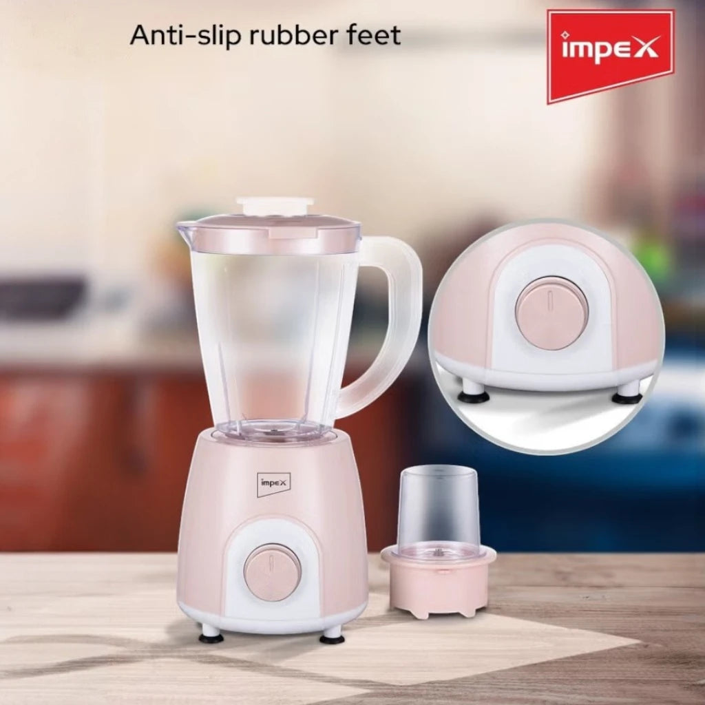 Impex 2-in-1 Blender Mixer Grinder – 400W Copper Motor, 1.4L Jar with Grinder Attachment, 2-Speed + Pulse Control, 4 Stainless Steel Blades, Overheat Protection – Pink - BL 3501 - Damoo