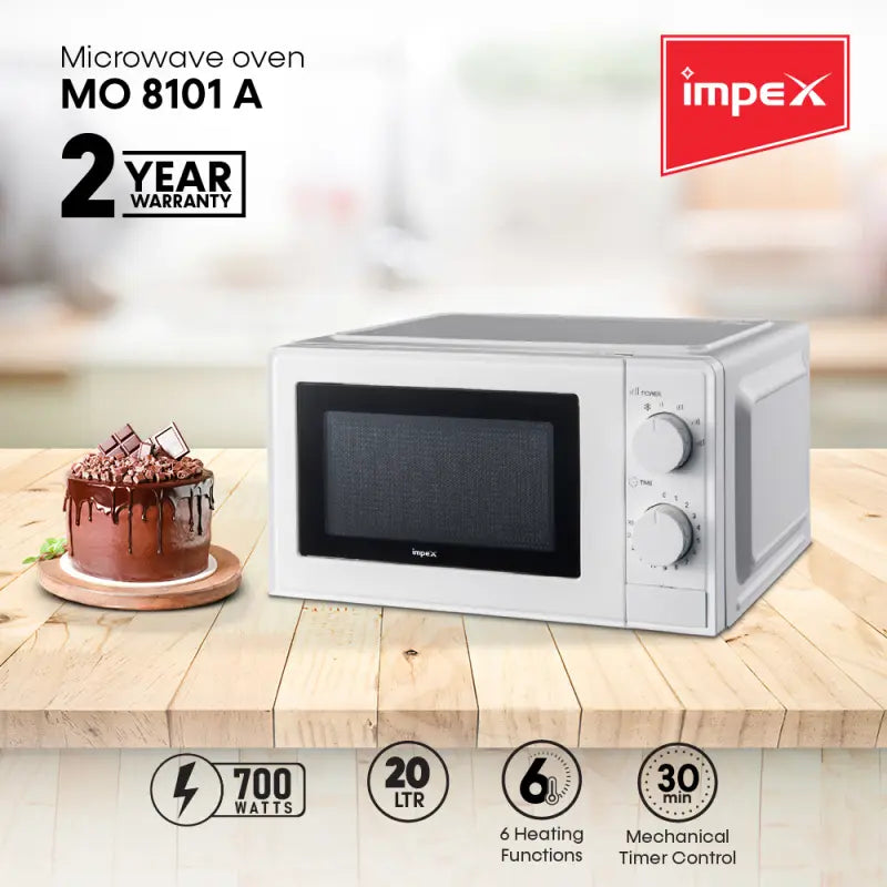 Impex 20L Microwave Oven – 700W Power, 5 Power Levels, Energy Efficient, Timer Function, Durable Build - MO 8101A - Damoo