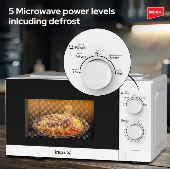 Impex 20L Microwave Oven – 700W Power, 5 Power Levels, Energy Efficient, Timer Function, Durable Build - MO 8101A - Damoo