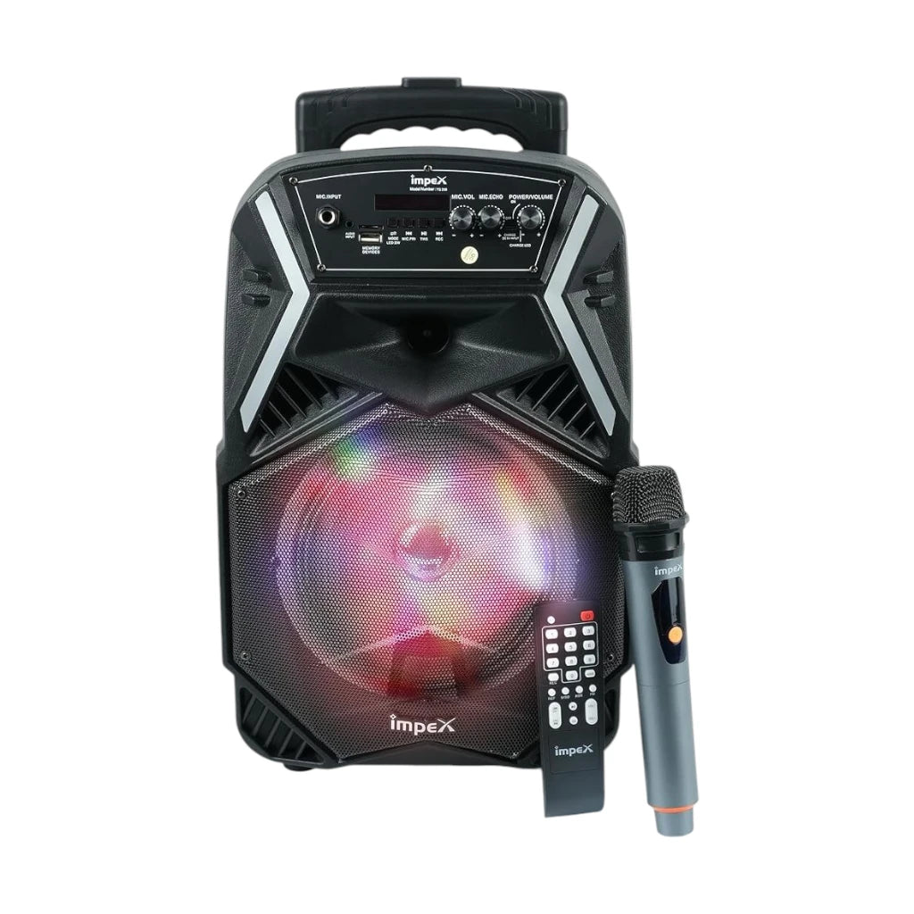 Impex 25 W RMS Portable Trolley Bluetooth Speaker with Wireless Mic, USB/SD/AUX/FM, LED Lights & Remote – Rechargeable – TS-25B - Damoo