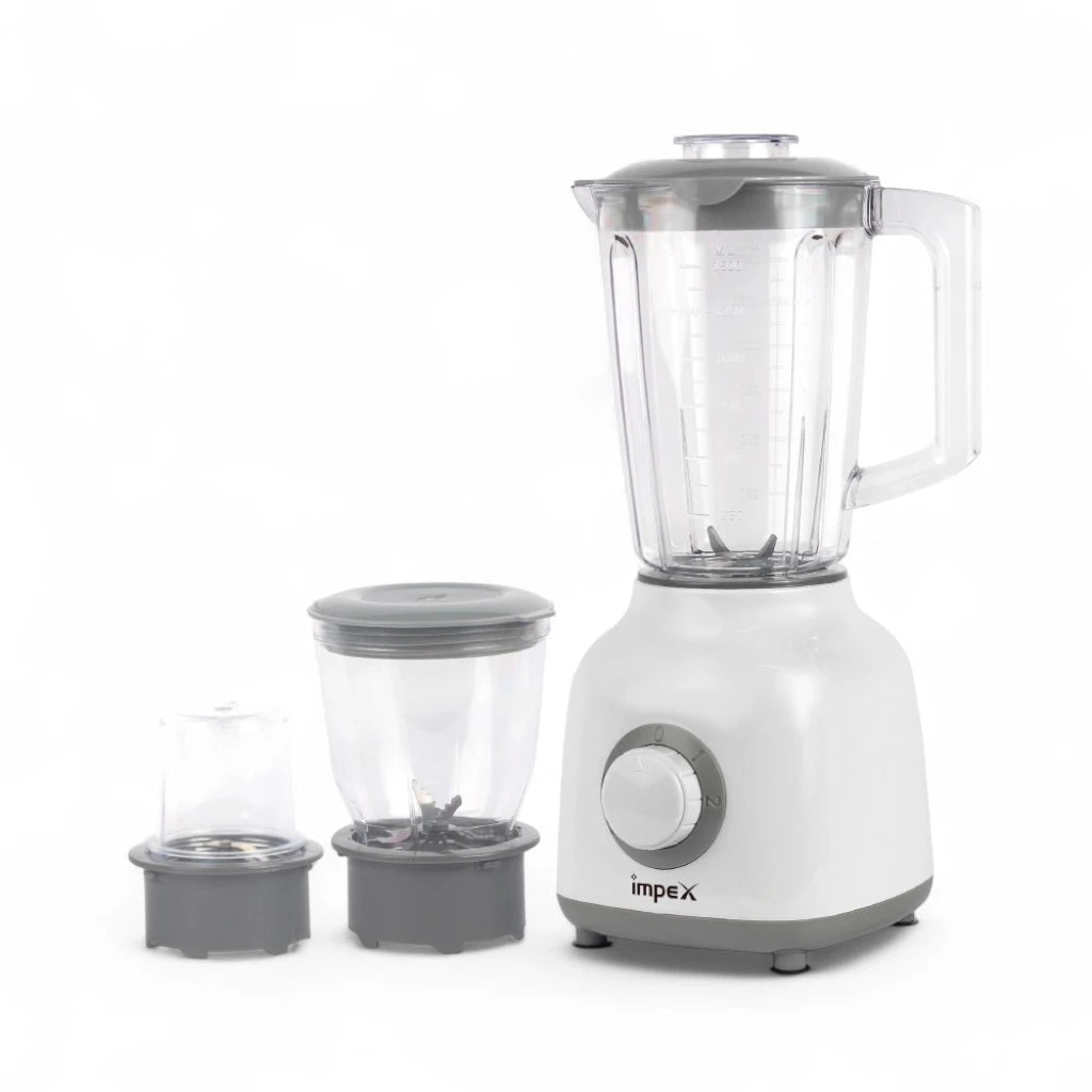 Impex 3-in-1 Electric Blender – 400W Power, 1.6L Blender Jar, Stainless Steel Blade, Meat Mincer & Grinder, Overheat Protection – White - BL 3503B - Damoo