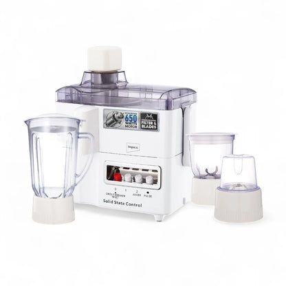 Impex 4-in-1 Food Processor – 650W Powerful Motor, 1.5L Blender Jar, Mixer Jars, Stainless Steel Blades, Overheat Protection – White - JB 414C - Damoo