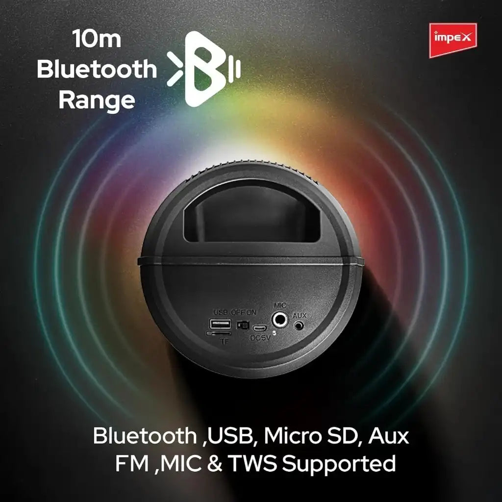 Impex 500W Bluetooth Speaker with Mic & RGB Light – 4" Wireless Portable Speaker | 1200mAh Battery, USB/SD/AUX/FM/TWS | Type-C Charging – TS 1106 Black - Damoo