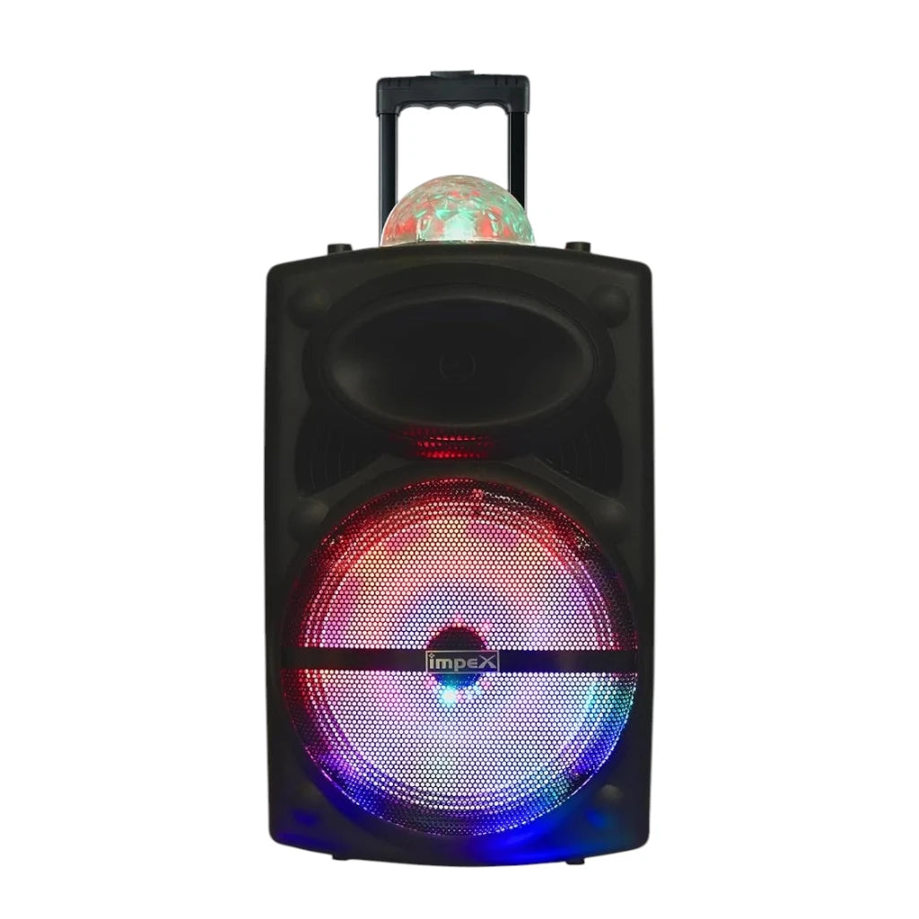 Impex 50W RMS Trolley Bluetooth Speaker with 12” Woofer, Wireless Mic, LED Lights, USB/TF/FM/AUX, Remote Control – 2300W PMPO Portable Party Speaker - TS 81 - Damoo