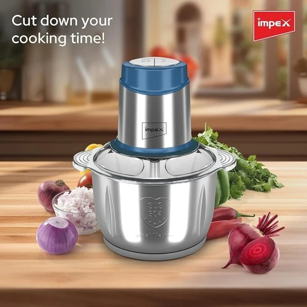Impex 5L Electric Food Chopper – 600W Meat Grinder with 6 Stainless Steel Blades, 2 Speed Settings & Stainless Steel Body – Multi Food Processor for Meat, Vegetables, Fruits & Nuts - FC 3202 - Damoo