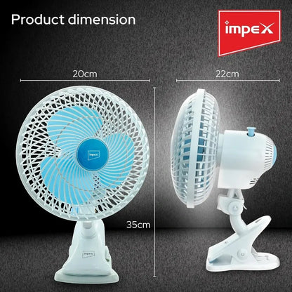 Impex 8-Inch Table & Clip Fan – 2 Speed Settings, 90° Oscillation, Adjustable Pitch Angle, 30W Portable Desk Fan for Home, Office, Travel - CF 01 - Damoo