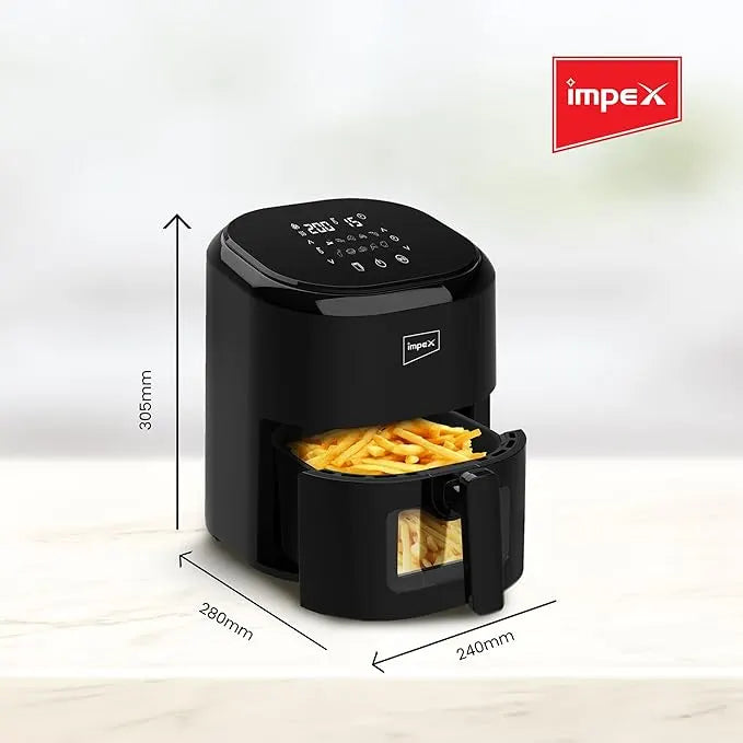 Impex AF 4307 Air Fryer – 4.5L Capacity, 1200W Power, Adjustable Temperature Control, Auto Shut-Off, Non-Stick Basket – Black - Damoo