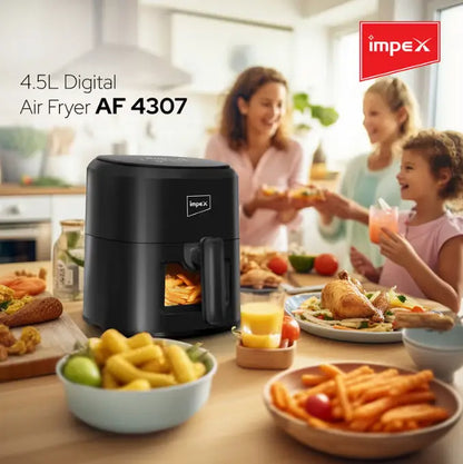 Impex AF 4307 Air Fryer – 4.5L Capacity, 1200W Power, Adjustable Temperature Control, Auto Shut-Off, Non-Stick Basket – Black - Damoo
