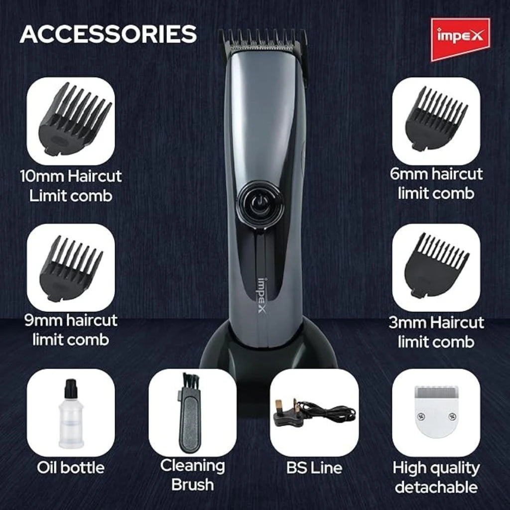 Impex Cordless Hair Clipper for Men – High-Speed 6500 RPM Motor, 60 Min Runtime, Stainless Steel Blade, USB Charging, All-in-One Nose, Beard & Hair Clipper – Red - Damoo