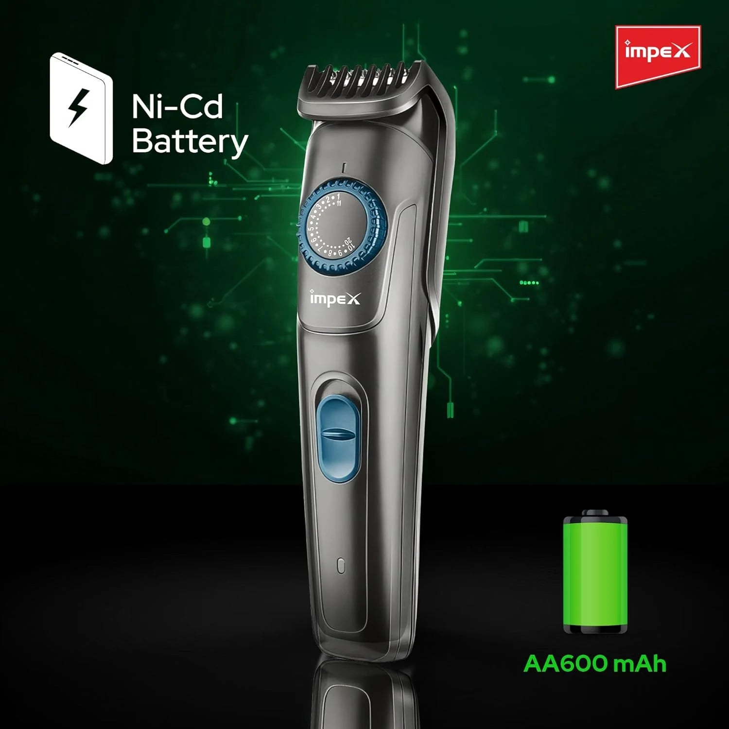 Impex Cordless Rechargeable Hair Trimmer for Men – 800mAh Battery, 3W Motor, 50-Min Runtime, USB Charging, 2 Comb Attachments, Beard & Hair Shaver – Black Tidy-220 - Damoo
