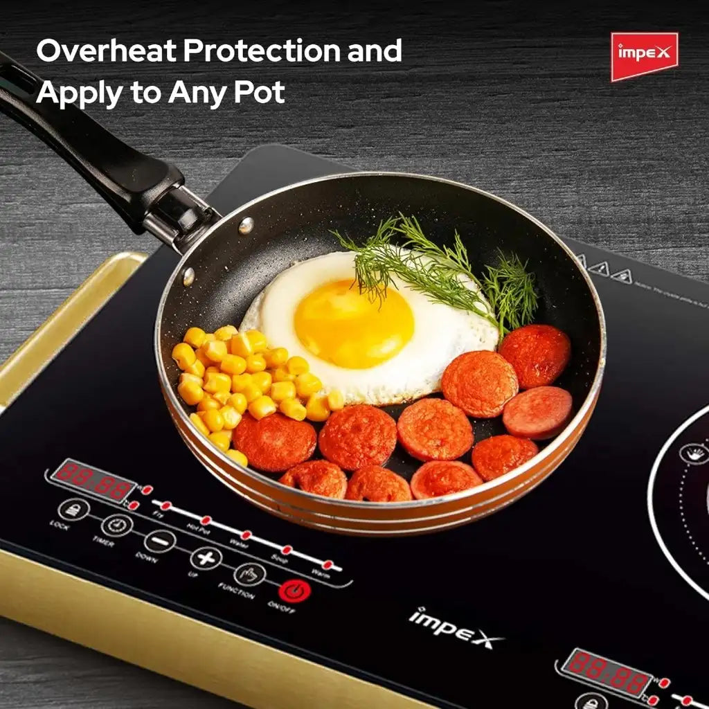 IMPEX Double Infrared Cooktop – 2800W Dual Burner Electric Stove with Touch Sensor, 4-Digit LED Display, 5 Cooking Modes, 8 Power Levels, 4-Hour Timer & Overheat Protection – Black - Damoo