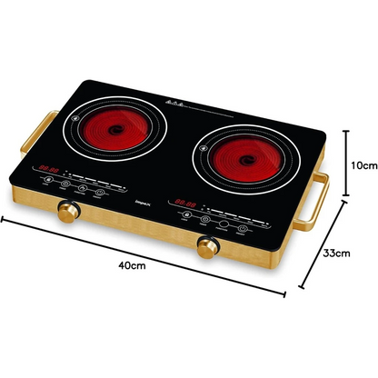 IMPEX Double Infrared Cooktop – 2800W Dual Burner Electric Stove with Touch Sensor, 4-Digit LED Display, 5 Cooking Modes, 8 Power Levels, 4-Hour Timer & Overheat Protection – Black - Damoo