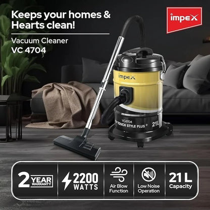 Impex Drum Vacuum Cleaner 21L – 2200W Powerful Suction | Low Noise, Dust Indicator & 5m Cord | Ideal for Home, Office & Mosque Cleaning - Damoo