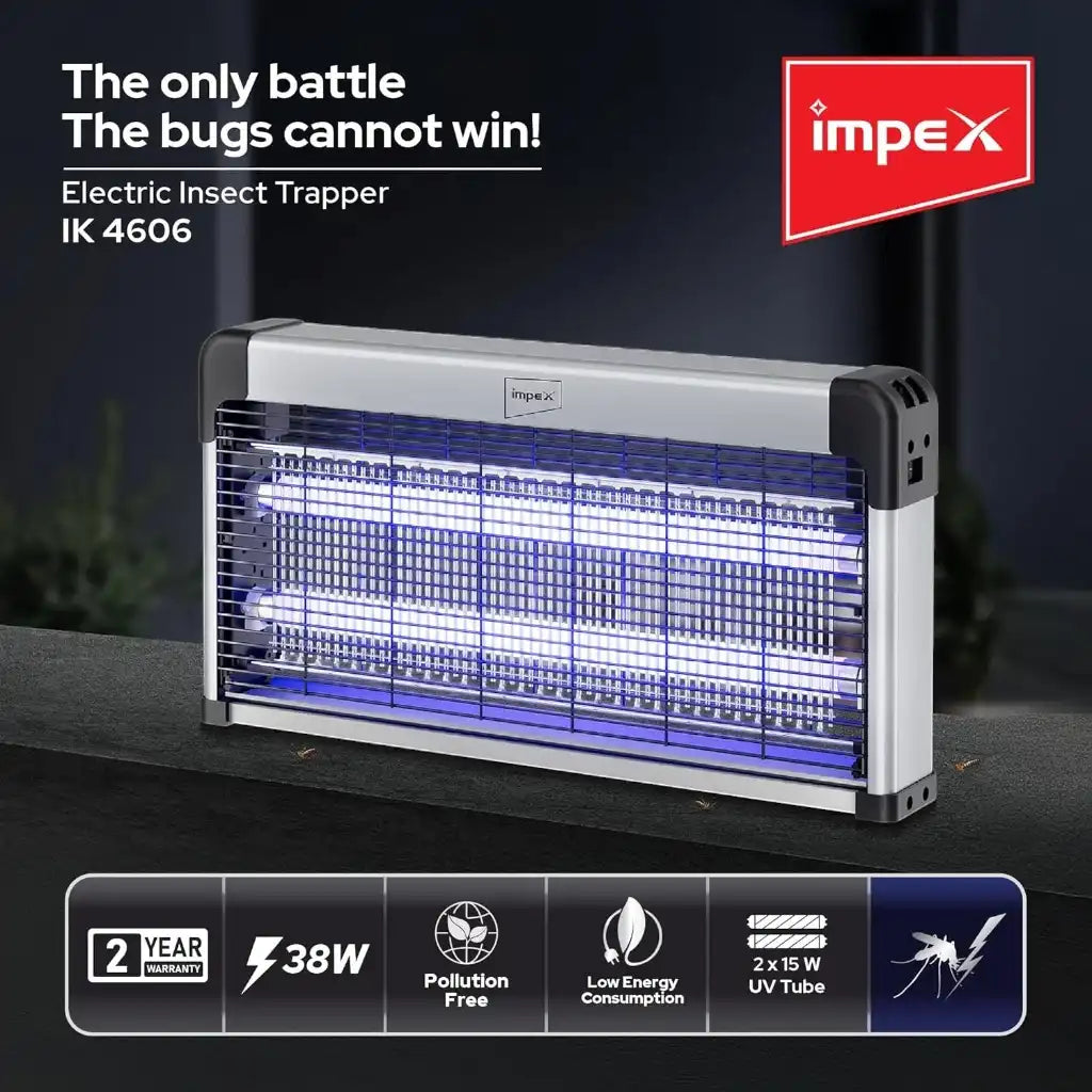 Impex Electric Insect Killer – Mosquito Zapper with UV Light, Low Power Consumption, Non-Toxic, Easy Tube Replacement – Silent Indoor Bug Zapper (White) -  IK 4606 - Damoo