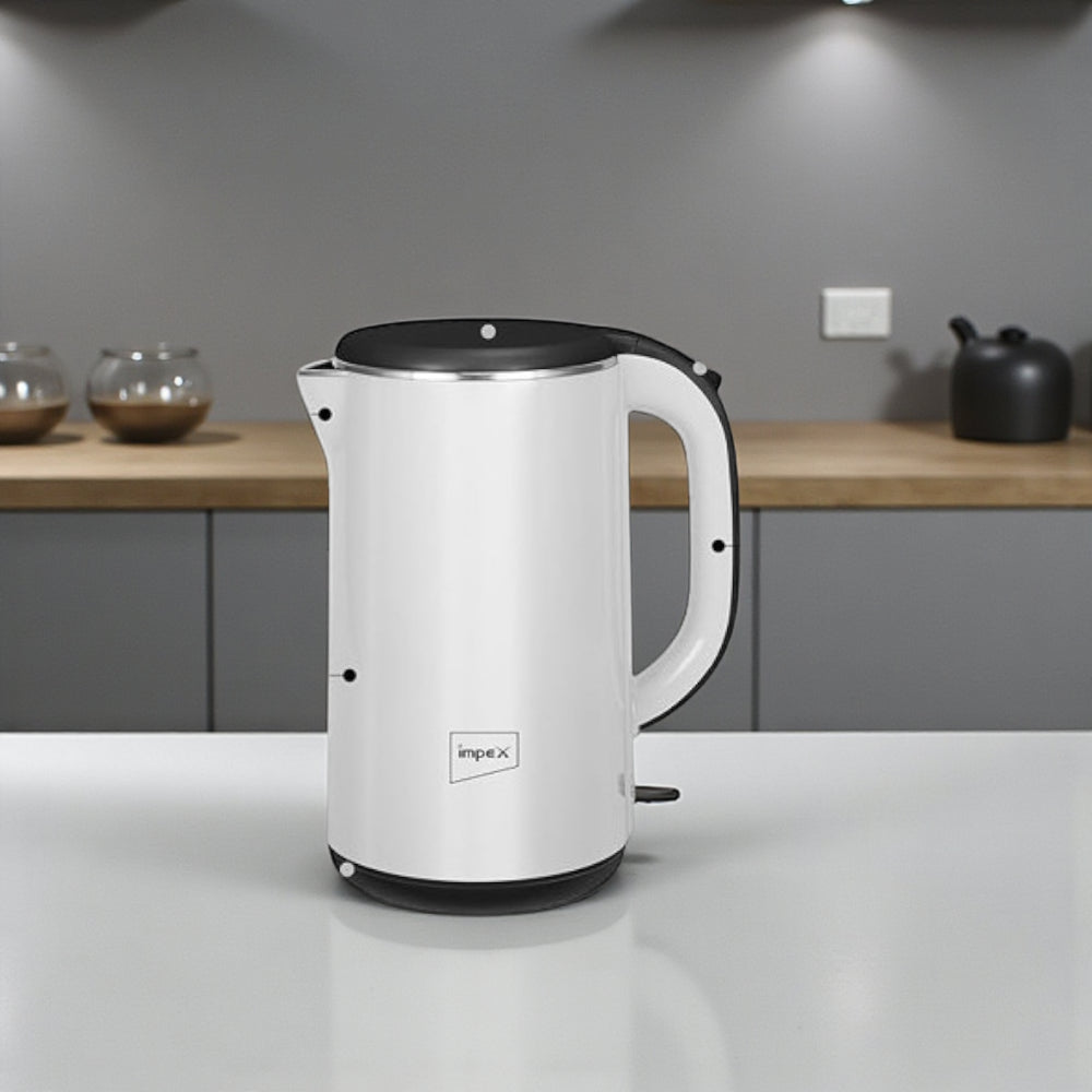 Impex 2.0L Double Layer Electric Kettle (Steamer 2002) – 1500W 304 Stainless Steel Kettle with Seamless Inner Body, FADA Double Controller, 360° Cordless Base, Auto Shut-Off & Indicator Light – Blue - Damoo
