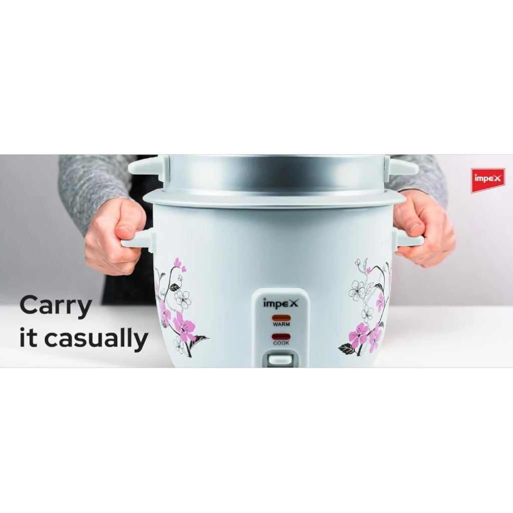 Impex Electric Rice Cooker – 1.5 Litre, 500W, Aluminium Inner Pot, Auto Cooking & Keep Warm, Safety Protection, Glass Lid – White -  RC 2802 - Damoo