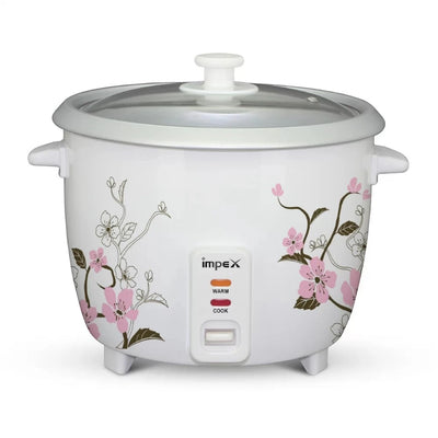 Impex Electric Rice Cooker – 1 Litre Capacity, 400W Power, Aluminium Inner Pot, Auto Cooking & Keep Warm, Glass Lid, Safety Protection – White - RC 2801 - Damoo