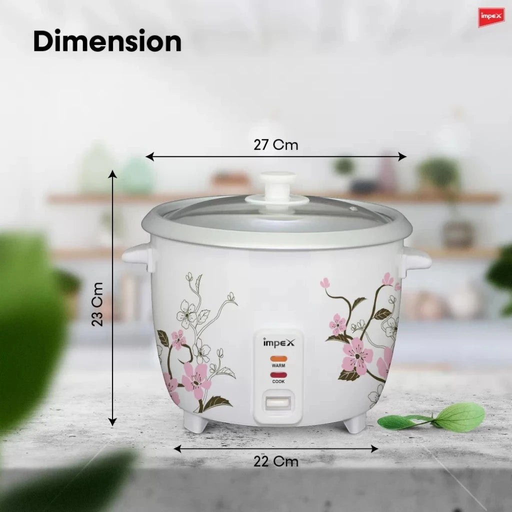 Impex Electric Rice Cooker – 1 Litre Capacity, 400W Power, Aluminium Inner Pot, Auto Cooking & Keep Warm, Glass Lid, Safety Protection – White - RC 2801 - Damoo