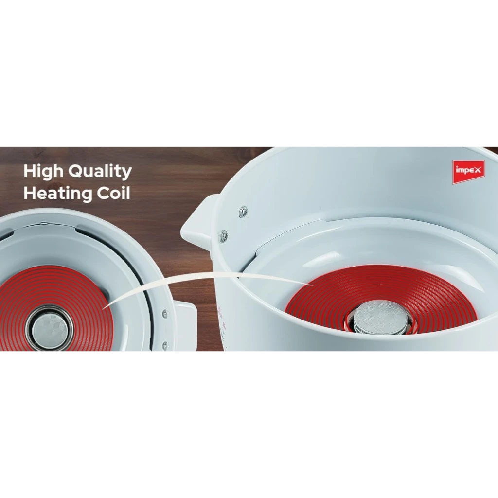 Impex Electric Rice Cooker – 1 Litre Capacity, 400W Power, Aluminium Inner Pot, Auto Cooking & Keep Warm, Glass Lid, Safety Protection – White - RC 2801 - Damoo